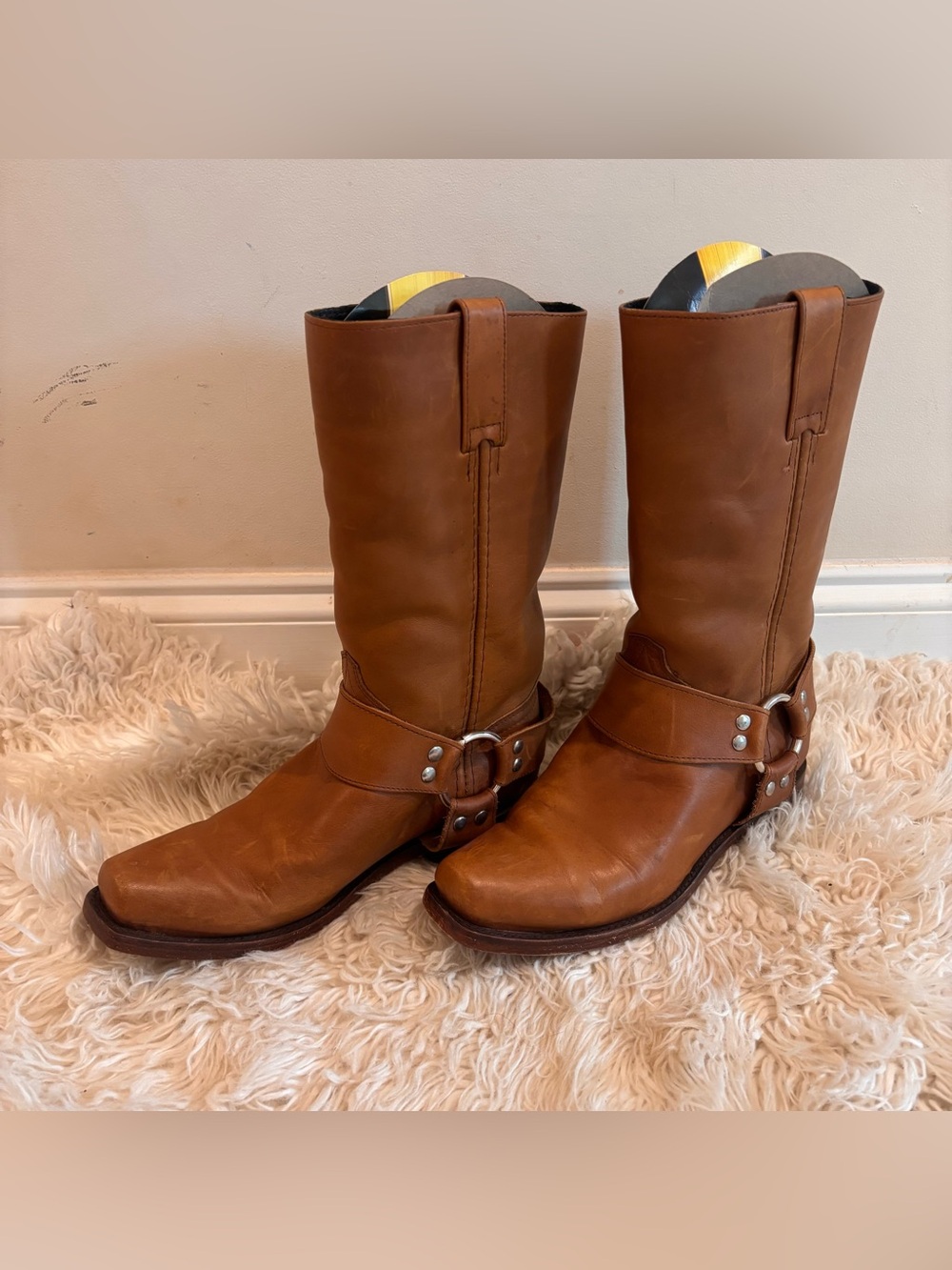 EL GENERAL Men's Tan Biker Boots Leather Harness Boots